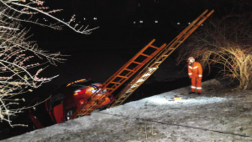 轎車失控一頭扎進冰河 車內男子已死亡